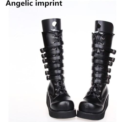 Angelic imprint handmade mori girl lady lolita punk Boots woman mid heels pumps Women princess dress party shoes buckles 33-47