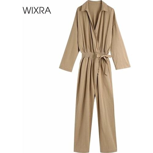 Wixra Womens Cargo Striped Jumpsuits 2021 Spring New Fashion Lady Casual Long Sleeve Lace Up Playsuit