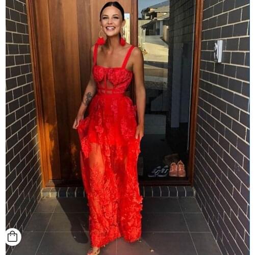 Celebrity High Quality Red White Black Lace Sleeveless Hollow Out Long Rayon Bandage Dress Evening Party Elegant Dress