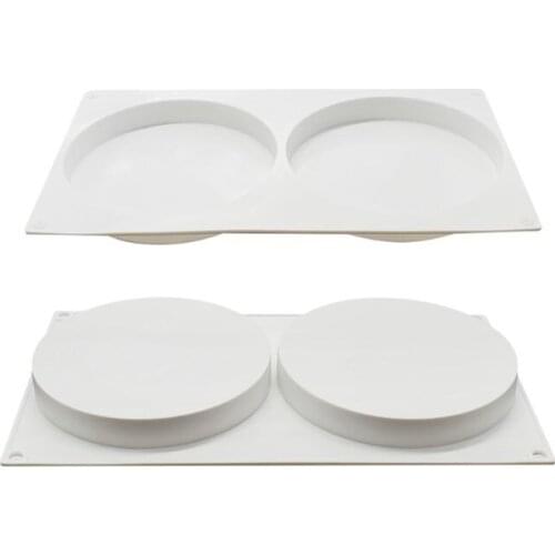 2Cavity Large Round Disc Candy Silicone Mold Shallow Cylinder Cake Fondant Mould