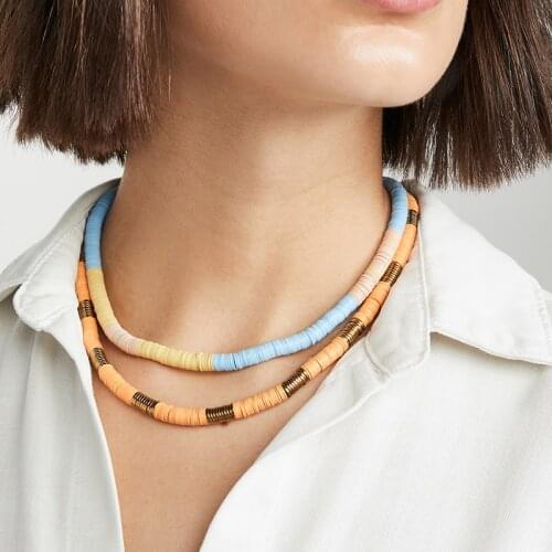 Aliexpress collier vsco girl heishi beads choker necklace women jewelry white black Blue Multi Stripe Vinyl discs Necklace