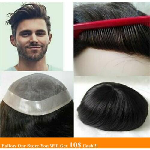 BYMC Fine Mono Mens Toupee Men'Fashion Hairpieces Human Hair Replacement Systems for Men Hair Loss Solutions Corta Pelo Hombre