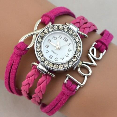 Infinity Heart Suede PU Leather Rhinestone Fashion Women Bracelet Watch Luxurious Female Gift