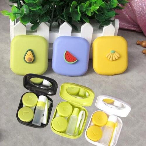Cartoon Fruit Contact Lens Cases with Mirror Cute Girl Candy Color Contact Lens Box Square Women Travel Contact Lenses Container