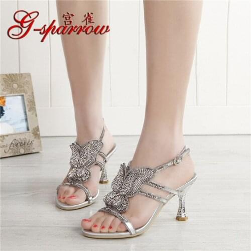 G-sparrow 2019 New Silver Elegant Female Summer High Heel Stiletto Diamond Shoes Rhinestone Crystal Sandals