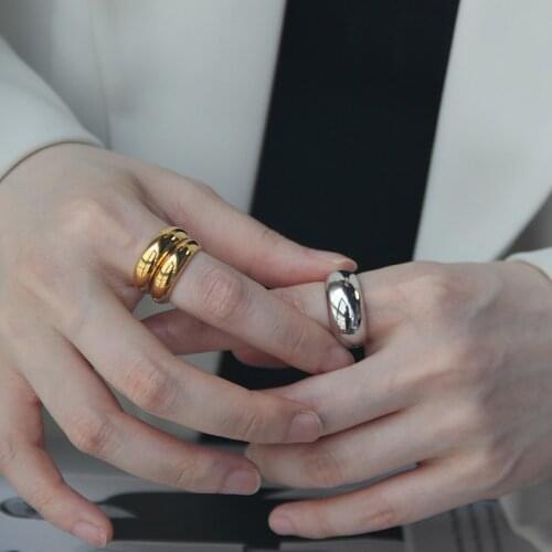 Brass With 18 K Gold Geo Band Rings Women Jewelry Punk Party Designer Club Cocktail Party Japan Korea Fashion