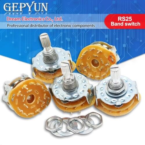2pcs RS25 6mm Band switch 1P11T 2P4T 2P5T 2P6T 3P3T 3P4T 4P3T Knurled shaft panel mount rotary switch selector