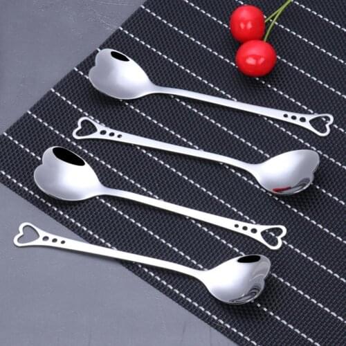 Spoon Heart Shape Polishing Surface Silver Mixing Stainless Steel Spoon Coffee Spoon for Home Kitchen Bar Utensils Wholesale