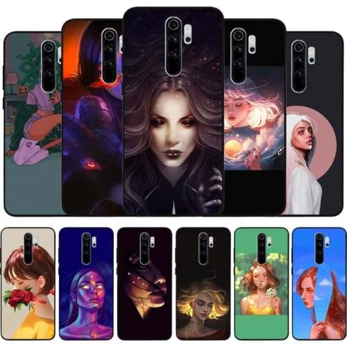 Cute art angle black Silicone Phone Case For Redmi note 9 8 7 Pro S 8T 7A Cover