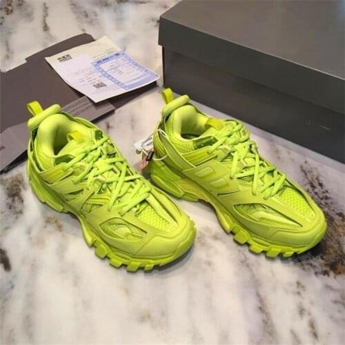 Men Casual Track2 mesh leather metallic sneakers Lace-up Patchwork colorblock Round Toe Low-Top chunky Flats hiking sports Shoes