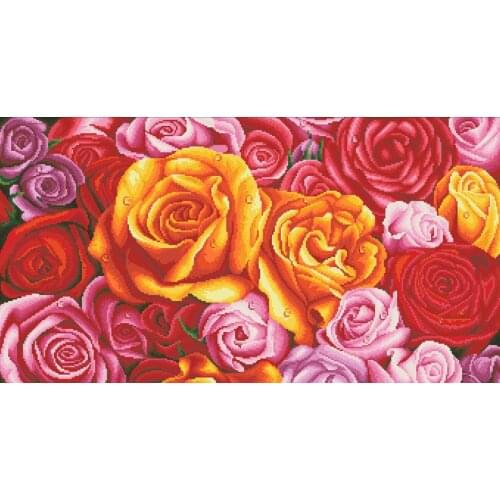 Roses cross stitch package big bloom 18ct 14ct 11ct cloth cotton thread embroidery DIY handmade needlework