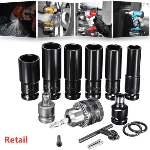 10pcs 14-22mm Electric Impact Wrench Hexs Socket Head Set Kit Drill Chuck Drive Adapter SET for Electric Drill Wrench Screwdrive