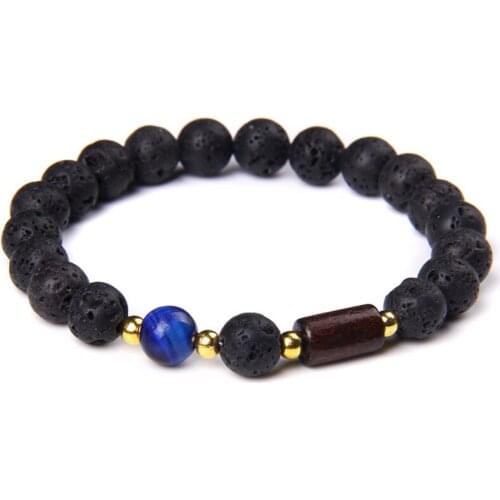 Natural Stone Bracelet Men Minimalist Lava Tiger Eye Beaded Stretch Yoga Bracelet for Women Men Charm Diffuser Energy Jewelry