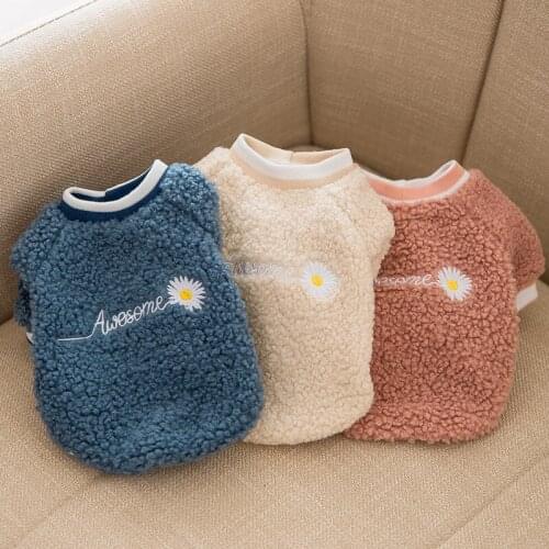 Pet Dog Clothes Daisy Letter Hoodie Dog Clothes Fashion Dogs Clothing Pet Outfits Velvet Cute Winter Yorkies Thicker Blue Boy