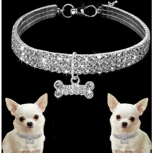 Crystal Bling Dog Collar Diamond Puppy Pet Shiny Full Rhinestone Necklace Collar Collars for Pet Little Dogs Supplies S/M/L