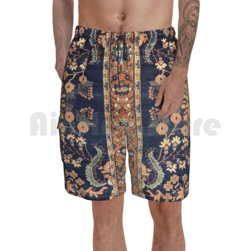 Sarouk Persian Floral Rug Print Beach Shorts Men Beach Pants Swimwear Vintage Vintage Rug Carpet Persian Tribal