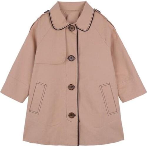 DFXD Girls Trench Coat England Style Khaki Single-breasted Long Windbreaker Jackets Fashion Toddler Clothes Girls Outwear 2-7Yrs