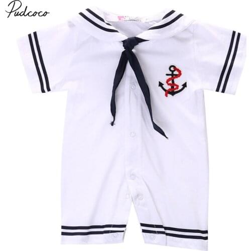 Pudcoco Newborn Infant Baby Boy Jumpsuit Cotton Short Sleeve Sailor Collar Romper Kids Clothes 4-18 Months