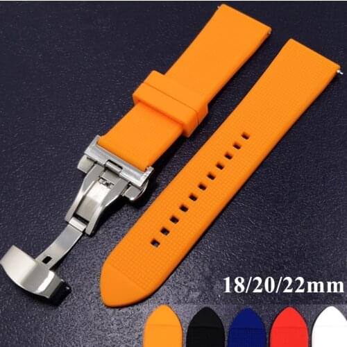 Silicone Watch Strap Rubber Wrist Watch Bracelet with Stainless Steel Butterfly Buckle Clasp 18mm 20mm 22mm Watch Strap
