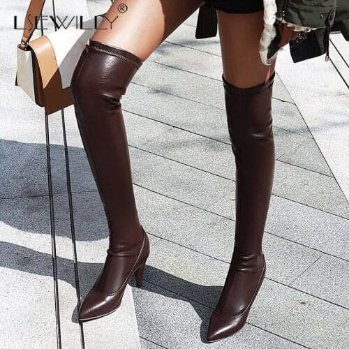 Lsewilly Spike High Heels Over the Knee Boots for Woman Stretch Boots Pointed toe Thigh High Boots Trend Style Runway Boots