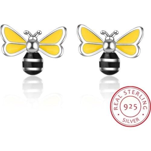 Bee 6x4mm 100% Natural Citrine 925 Sterling-silver-jewelry 14k Yellow Gold Plated Stud Earring S925 Lmei041