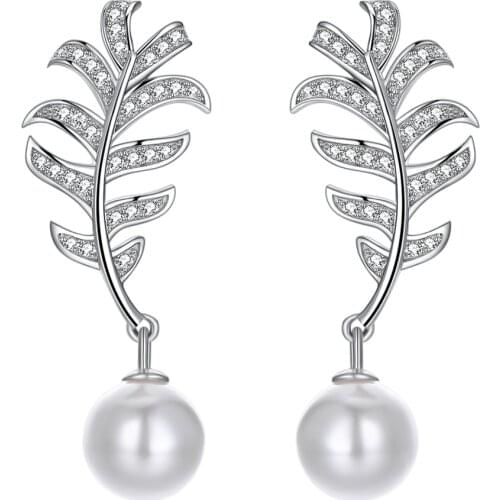 ZEMIOR 925 Silver Stud Earrings For Women Austria Crystal Pearl Exquisite Leaf Earrings Fashion Jewelry Girls Birthday Gifts