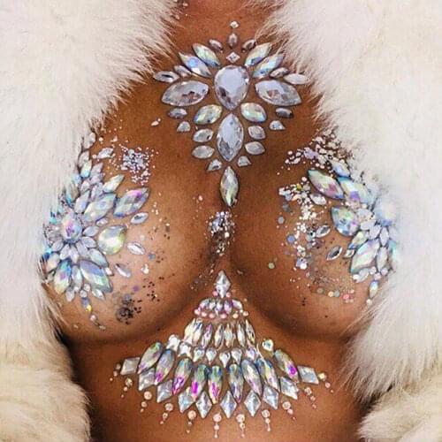 Chic Colorful Gems Body Stickers Women Shiny Diamante Hyperbolic Body Sticker Rave Festival Lady Hot Jewelry Accessories Sticker