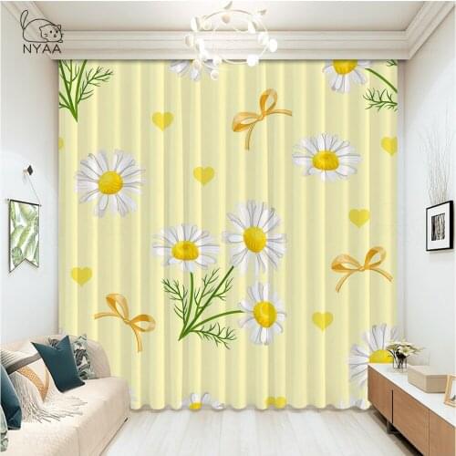 Yellow Pattern White Daisies Bedroom Curtains Pastoral Curtains In The Bedroom Modern Curtain For Children Micro Shading