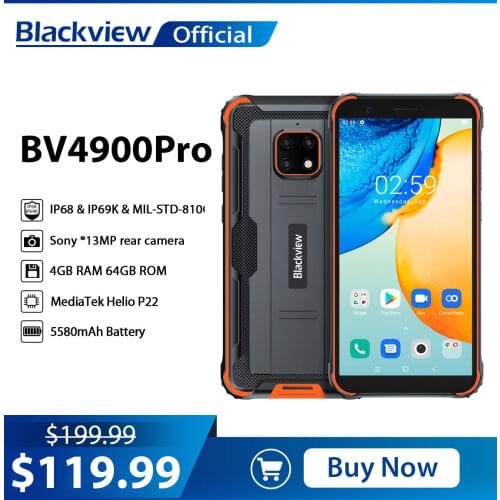Blackview BV4900 Pro IP68 Rugged Phone 4GB 64GB Octa Core Android 10 Waterproof Mobile Phone 5580mAh NFC 5.7 inch 4G Cellphone
