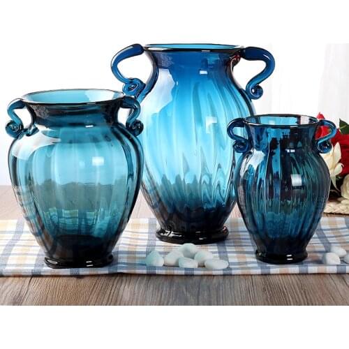 Wedding Decoration Blue Hydroponic Dried Flowers Dining Tabletop Flower Basin Small