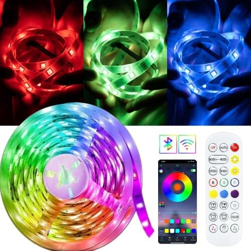 LED Strip Lights RGB 5050 SMD 2835 Color Changing Lamp Flexible Tape Diode Bluetooth WIFI luces led 16.4ft DC 12V For Home
