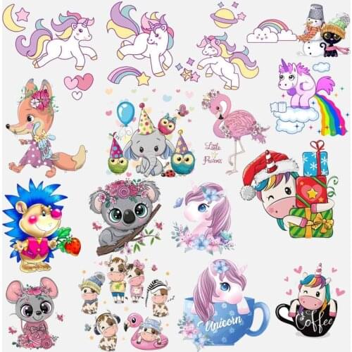 Unicorn Thermal Heat Transfers For Clothing Iron On Transfer For Clothes Applique Stickers For Washable T-shirt Animals Transfer