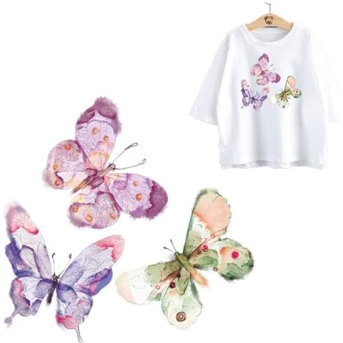 Vinyl Watercolour Butterfly Applique Stripe Iron On Transfers For Clothing Stickers Heat Transfer Patches on Clothes Patch Decor