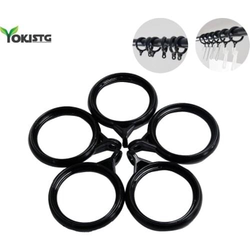 YokiSTG 10Pcs/1Set Black Firm Curtain Rings Plastic Hanging Rings Curtain Accessories for Rods and Hooks Rustproof Decorative