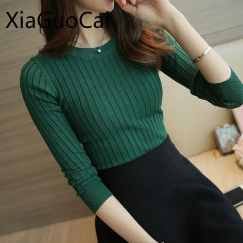 Green Striped Women Sweaters Turtleneck Knitted Solid Ol Pullovers Autumn and Winter Long Sleeve Sweaters W7 35