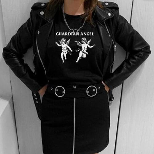 Women Guardian Angel T-Shirt Edgy Fashion Grunge Aesthetic Streetwear Tee Female Oversized Short Sleeve T Shirt Egirl Cute Top