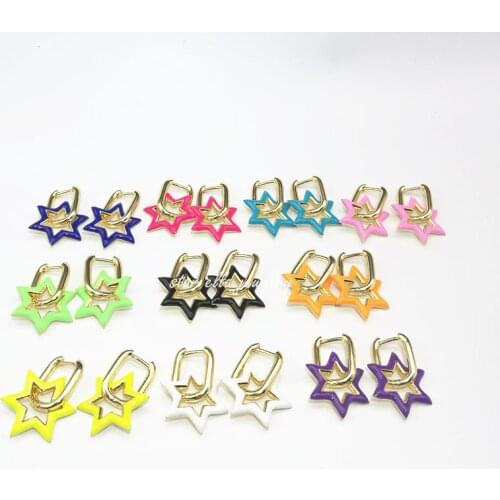 10pairs/lot Oil Drop Daivd Star Hoop Earrings Colorful Earring Women Jewelry