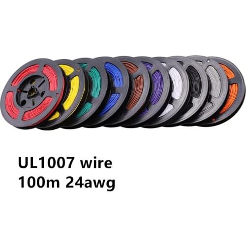 100M/lot 328ft UL 1007 24 AWG Cable Copper Wire 24awg Electrical Wires Cables DIY Equipment Wire 10colors