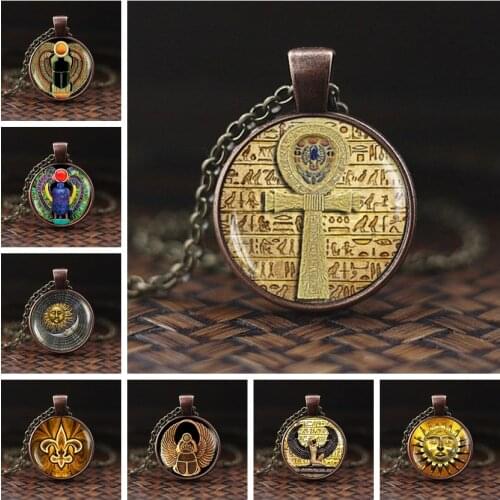 2019 Symbol of Strength Egyptian Scarab Glass Dome Pendant Necklace Ancient Eye of Horus Egypt Jewelry Fashion Charm Women Gift