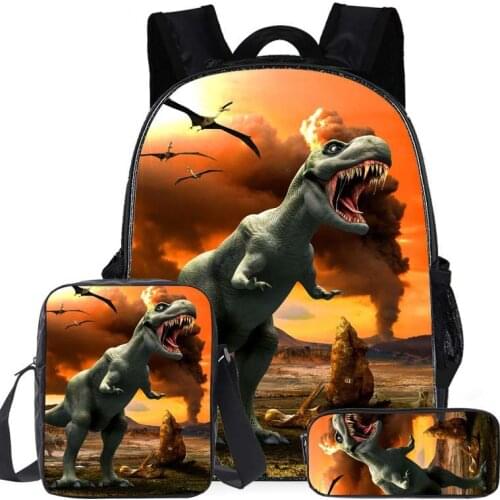 3D Printing Dinosaur Mochila For Boys Students 3PCS Schoolbags Casual Children Boys Girls School Bags For Baby Backpack