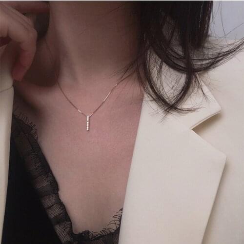 925 sterling silver necklace ins simple Geometric Cubic Zircon Choker For Women Shiny Exquisite Clavicle Chain Pendant Necklaces