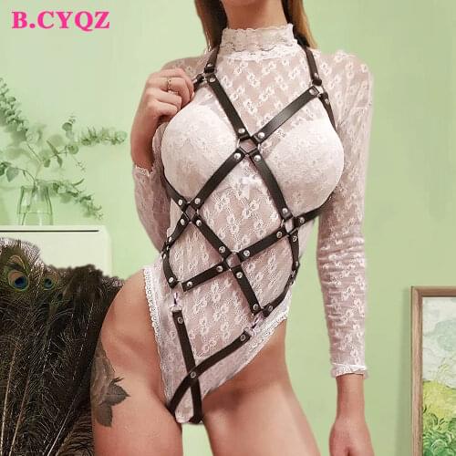 B.CYQZ Stockings Jumpsuits Body Underwear Garter Leather Sexy Lingerie Bondage Cage Gothic Costume Harness Woman Rave Suspender
