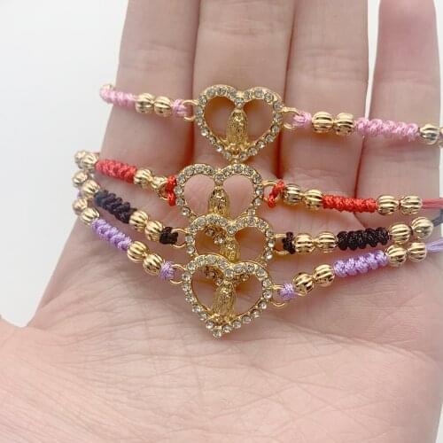 Etched gold beaded heart-shaped Virgin Mary pendant bracelet with prayer supplies for friends and loved ones