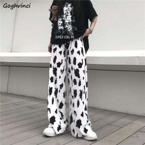 Casual Pants Women Cow-striped Lovely Basic Ulzzang Street BF Style Student Chic Summer Baggy Female All-match Mopping Trouser