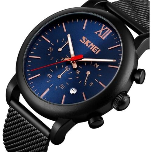 SKMEI 9203 Analog Quartz Men Watch Stopwatch Function 3Bar Waterproof Luminous Pointer Strainless Steel Strap relogio masculino