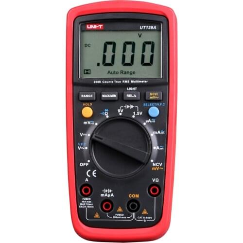 UNI-T UT139A True RMS 2.6" LCD Digital Multimeter Handheld Tester 6000 Count Voltmeter Temperature Test transistor