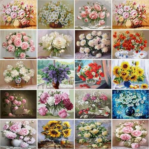 DIY Painting By Numbers For Adult Flowers In Vase Coloring By Numbers On Canvas Digital Painting Home Decor 40*50cm Frameless