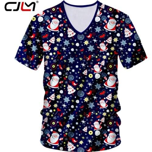 CJLM The New Listing Chistmas Mens Tee Shirt 3D Printed Lovely Santa Claus Man V Neck Tshirt Colored Harajuku Clothing