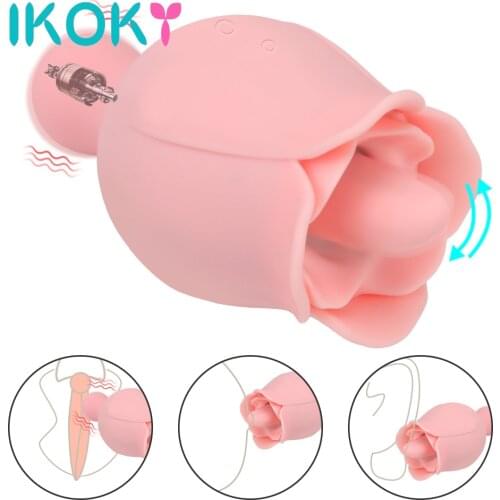 IKOKY G- Spot Stimulation Dual Head Nipple Clitoris Massager Rose Shape Tongue Licking Vibrator Sex Toys for Women Oral Sex