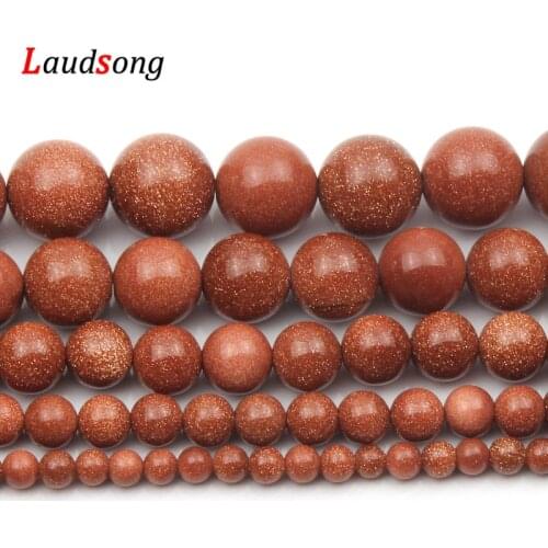 Natural Gold Sandstone Stone Beads Ball Smooth Round Loose Beads 15" Strand 4 6 8 10 12mm Spacers Beads for Jewelry Making DIY